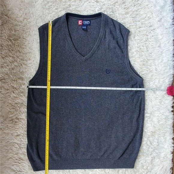 Chaps Men Grey/Gray Vneck Sweater Pullover Vest - Picture 11 of 13